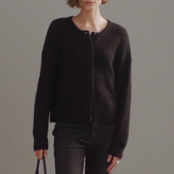 BEST Jenni Kayne Hayes Crewneck Cardigan Black Knit Quiet Lux Casual